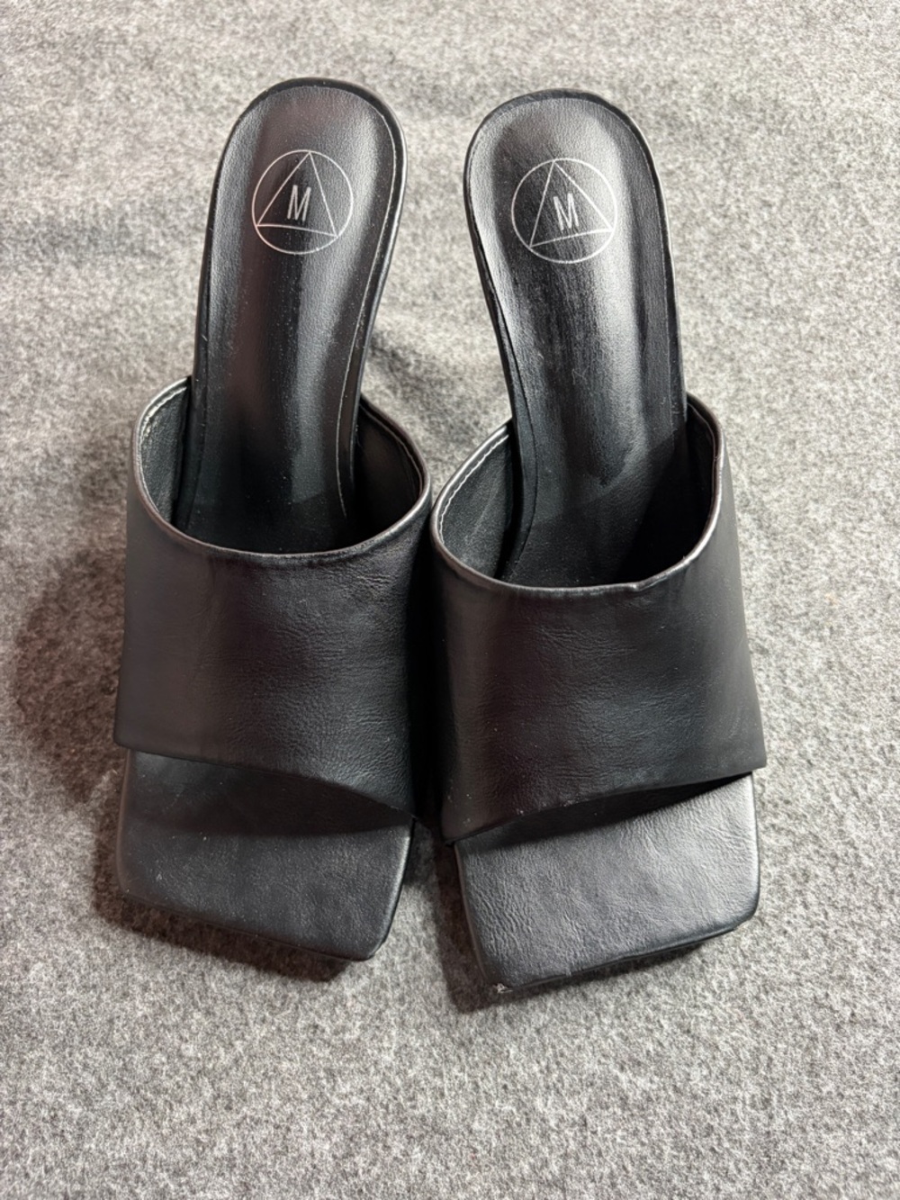 Black Square-Toe Slide Heels